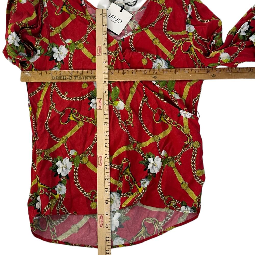 Womens Shirt Size 40 Medium Red Chains Floral Business Casual Belt Brand New NWT - Picture 2 of 10